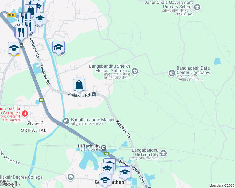 map of restaurants, bars, coffee shops, grocery stores, and more near in Kaliakair