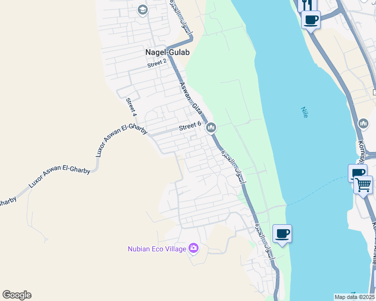 map of restaurants, bars, coffee shops, grocery stores, and more near in Aswan