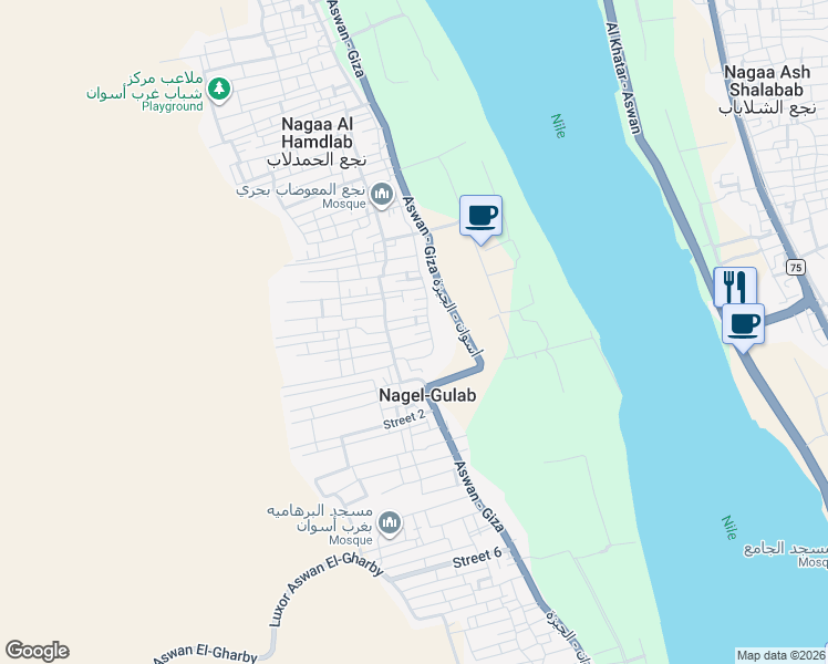 map of restaurants, bars, coffee shops, grocery stores, and more near in Qism Aswan