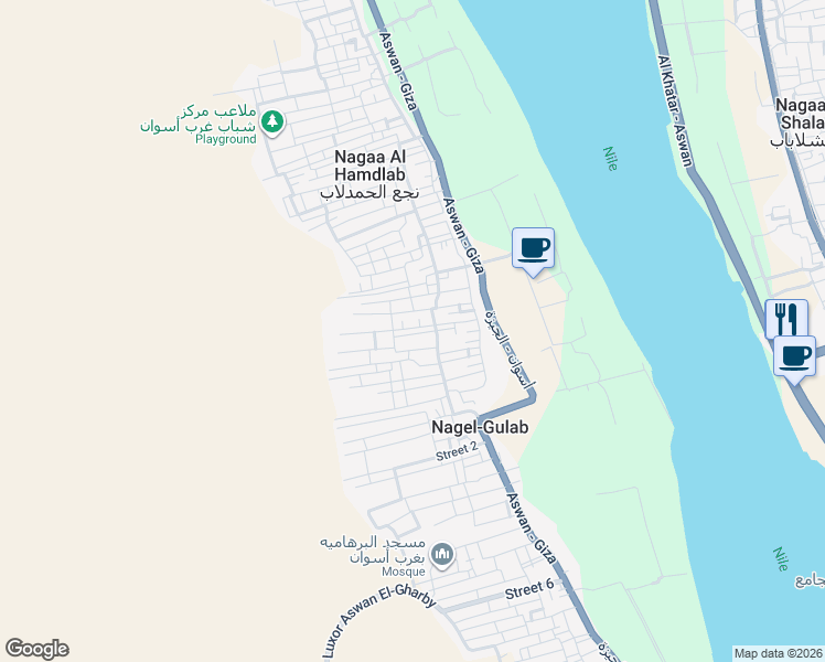map of restaurants, bars, coffee shops, grocery stores, and more near in Aswan