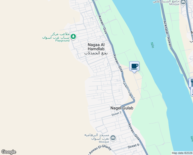 map of restaurants, bars, coffee shops, grocery stores, and more near in Qism Aswan