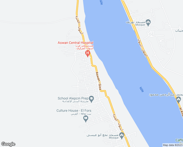 map of restaurants, bars, coffee shops, grocery stores, and more near in Aswan