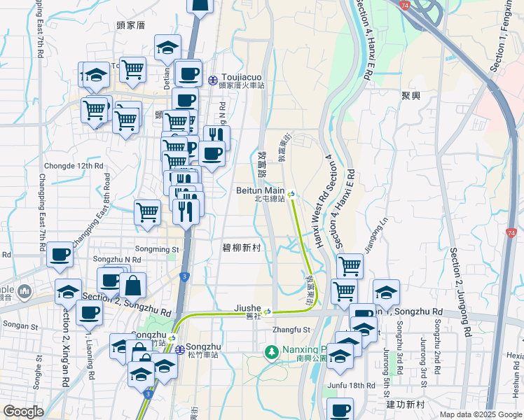 map of restaurants, bars, coffee shops, grocery stores, and more near 379號 Dunfu Road in Beitun District