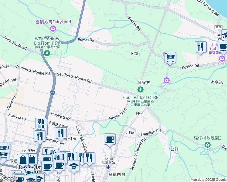 map of restaurants, bars, coffee shops, grocery stores, and more near 2 Houke South Road in Houli District