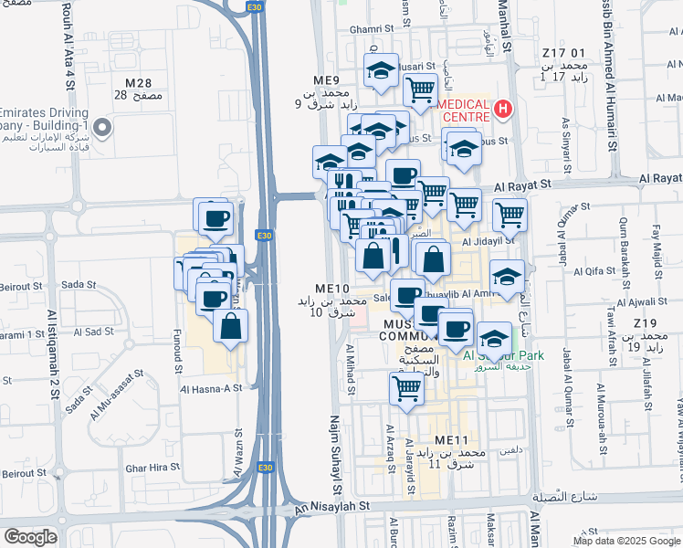 map of restaurants, bars, coffee shops, grocery stores, and more near in Abu Dhabi