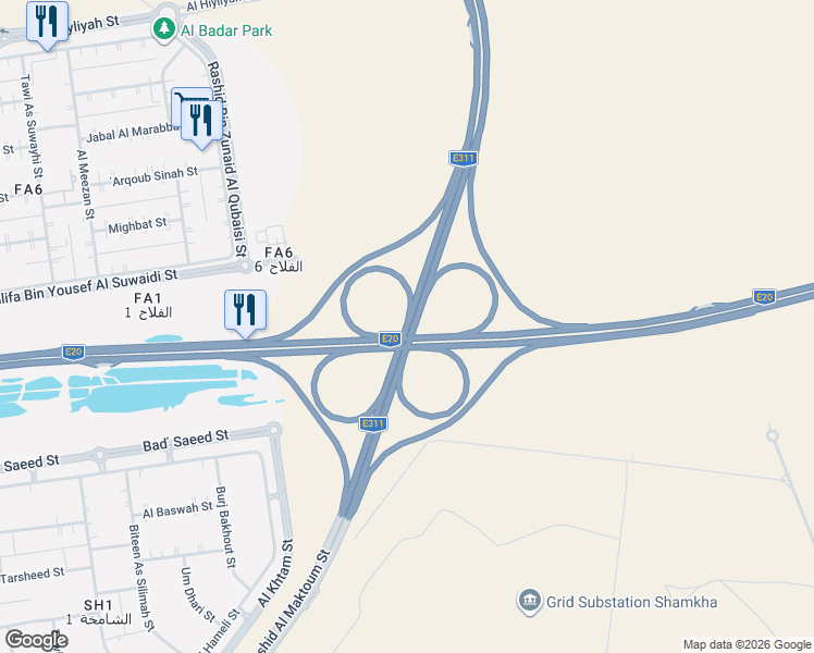 map of restaurants, bars, coffee shops, grocery stores, and more near Sheikh Mohammed Bin Rashid Road in Abu Dhabi