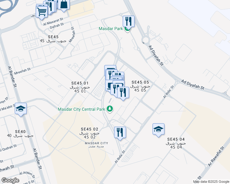 map of restaurants, bars, coffee shops, grocery stores, and more near in Abu Dhabi