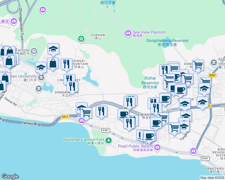 map of restaurants, bars, coffee shops, grocery stores, and more near Furong Tunnel in Xia Men Shi