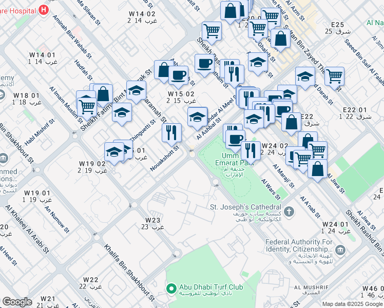map of restaurants, bars, coffee shops, grocery stores, and more near in Abu Dhabi