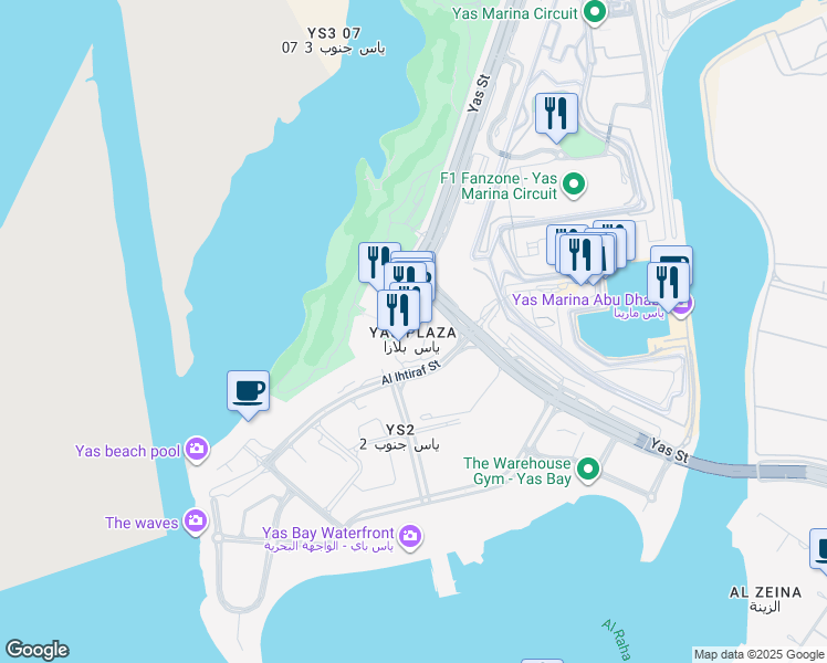 map of restaurants, bars, coffee shops, grocery stores, and more near in Abu Dhabi
