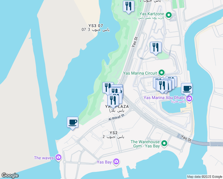 map of restaurants, bars, coffee shops, grocery stores, and more near in Abu Dhabi