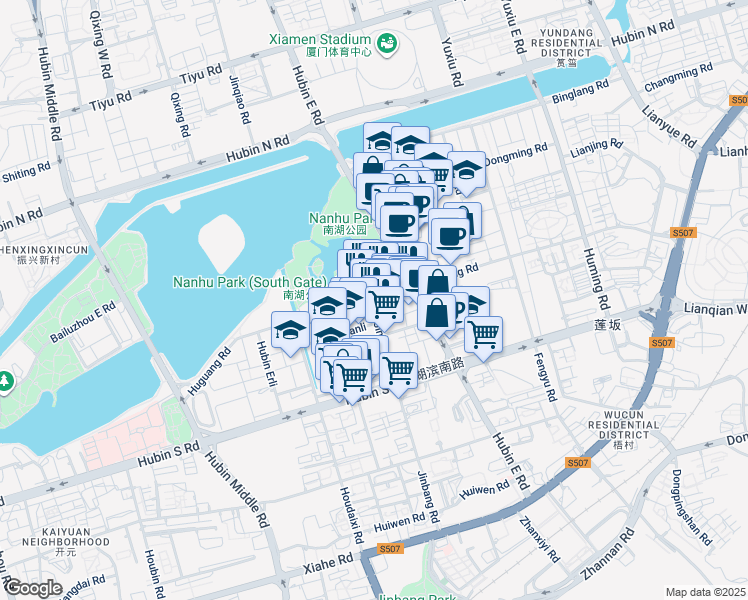 map of restaurants, bars, coffee shops, grocery stores, and more near in Xiamen