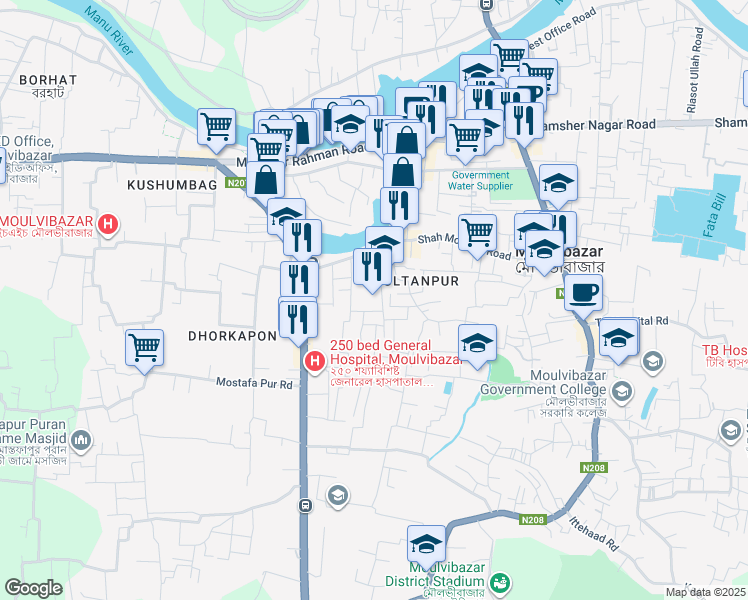 map of restaurants, bars, coffee shops, grocery stores, and more near in Moulvibazar