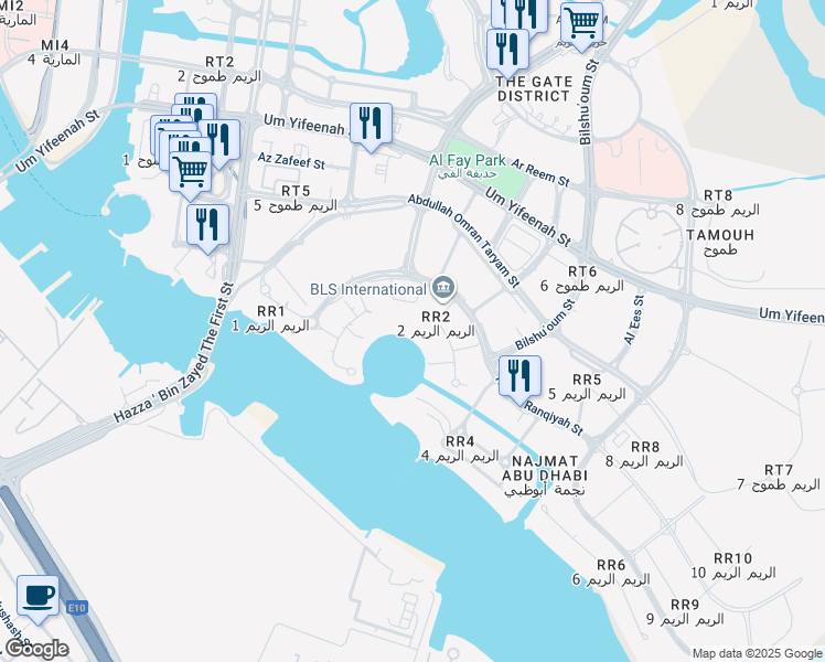 map of restaurants, bars, coffee shops, grocery stores, and more near in Abu Dhabi