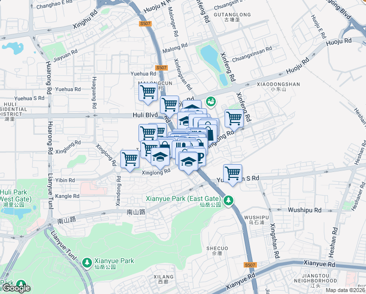 map of restaurants, bars, coffee shops, grocery stores, and more near Jia He Lu in Xiamen Shi