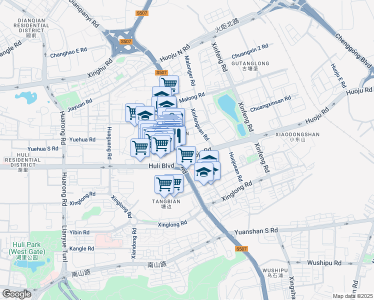 map of restaurants, bars, coffee shops, grocery stores, and more near 1 Huo Ju Lu in Xia Men Shi