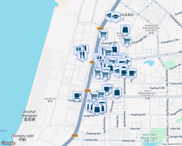 map of restaurants, bars, coffee shops, grocery stores, and more near in Xiamen Shi