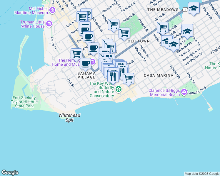 map of restaurants, bars, coffee shops, grocery stores, and more near 412 Louisa Street in Key West