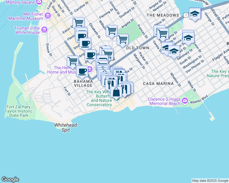 map of restaurants, bars, coffee shops, grocery stores, and more near in Key West