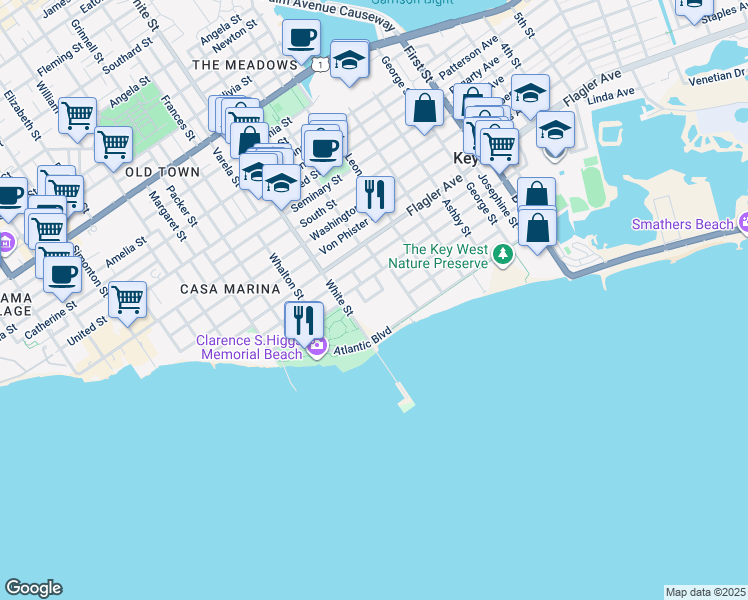 map of restaurants, bars, coffee shops, grocery stores, and more near 1391 Atlantic Drive in Key West
