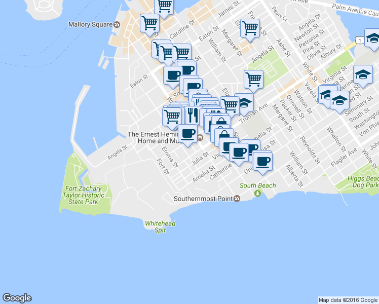 map of restaurants, bars, coffee shops, grocery stores, and more near 938 Whitehead Street in Key West