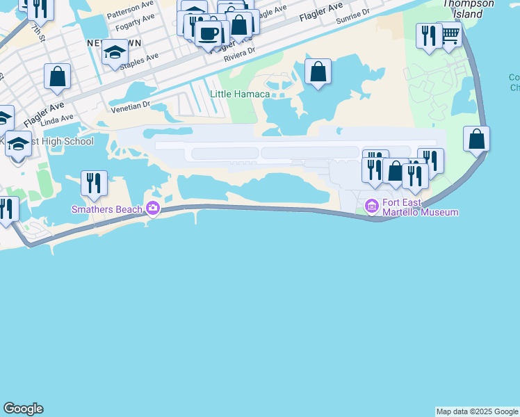 map of restaurants, bars, coffee shops, grocery stores, and more near South Roosevelt Boulevard in Key West