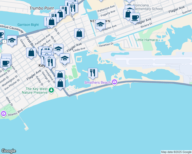 map of restaurants, bars, coffee shops, grocery stores, and more near 2001 S Roosevelt Blvd in Key West