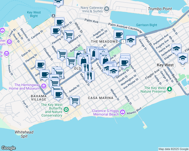 map of restaurants, bars, coffee shops, grocery stores, and more near 1113 Grinnell Street in Naval Air Station Key West