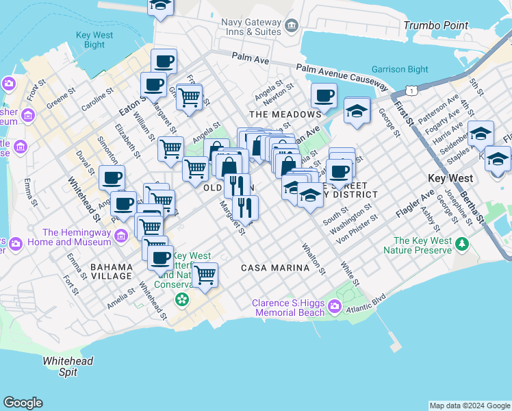 map of restaurants, bars, coffee shops, grocery stores, and more near 1113 Grinnell Street in Naval Air Station Key West