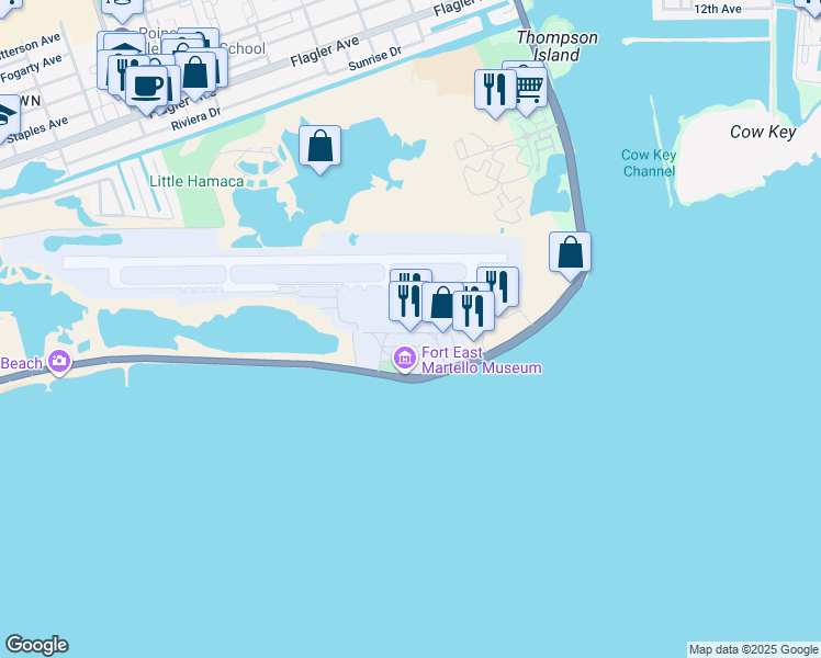 map of restaurants, bars, coffee shops, grocery stores, and more near 3491 South Roosevelt Boulevard in Key West