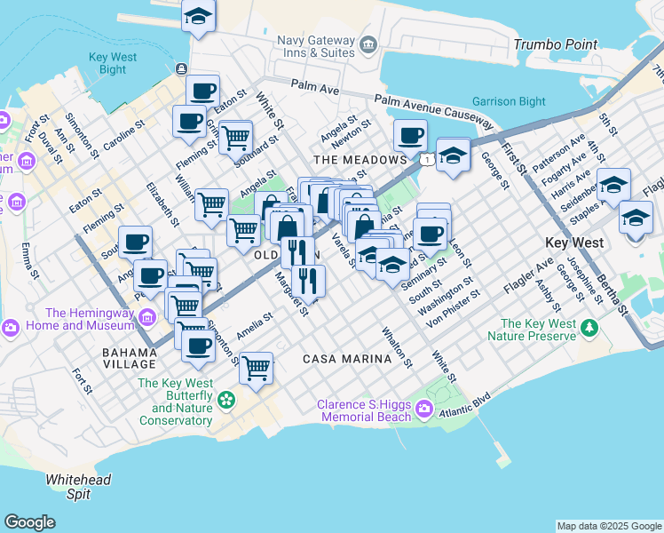 map of restaurants, bars, coffee shops, grocery stores, and more near 1113 Grinnell Street in Naval Air Station Key West