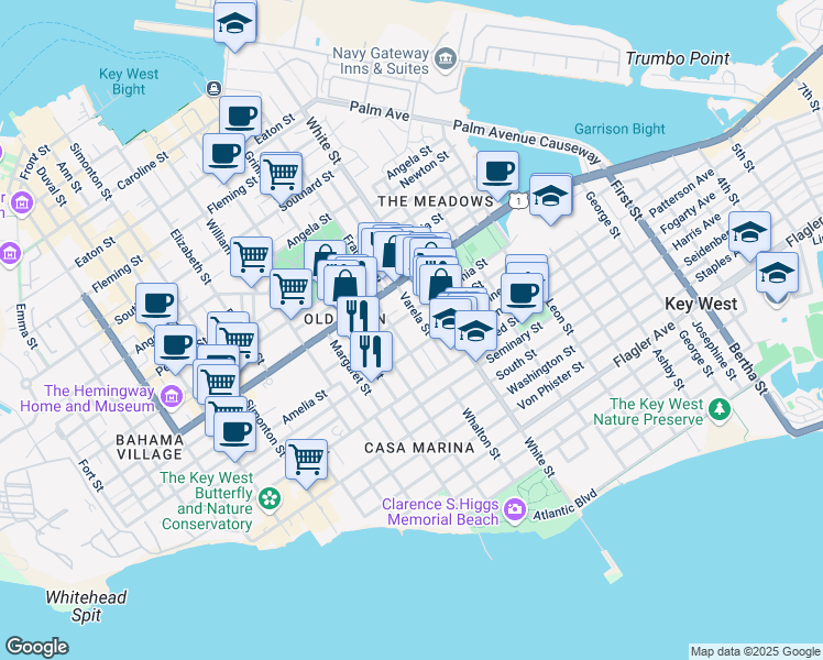 map of restaurants, bars, coffee shops, grocery stores, and more near 1113 Grinnell Street in Naval Air Station Key West