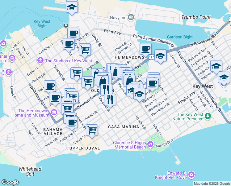 map of restaurants, bars, coffee shops, grocery stores, and more near 1113 Grinnell Street in Naval Air Station Key West