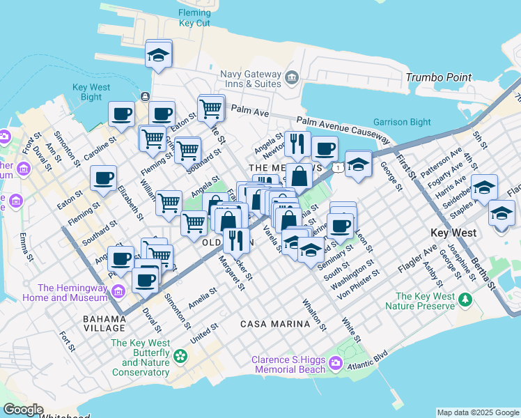 map of restaurants, bars, coffee shops, grocery stores, and more near 9 Gerome Avenue in Key West