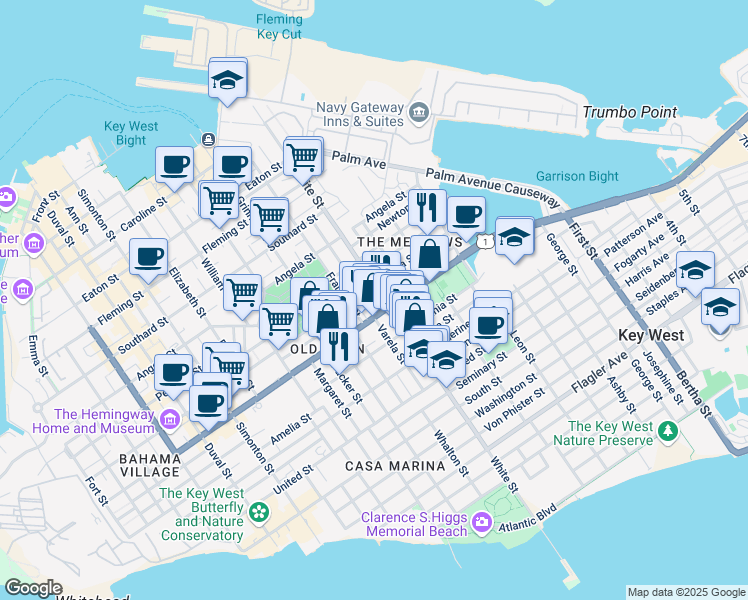 map of restaurants, bars, coffee shops, grocery stores, and more near 9 Gerome Avenue in Key West