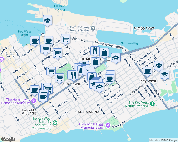 map of restaurants, bars, coffee shops, grocery stores, and more near 1250 U.S. 1 in Key West