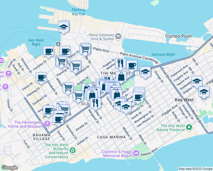map of restaurants, bars, coffee shops, grocery stores, and more near 9 Gerome Avenue in Key West
