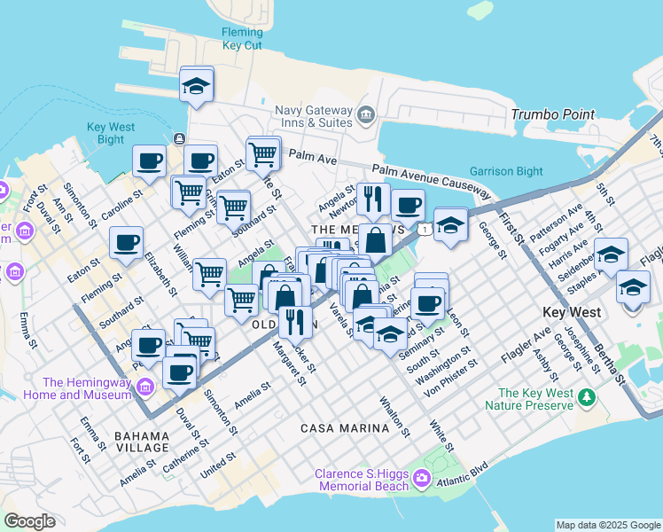 map of restaurants, bars, coffee shops, grocery stores, and more near 9 Gerome Avenue in Key West