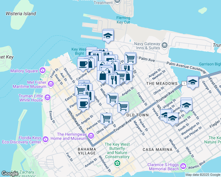map of restaurants, bars, coffee shops, grocery stores, and more near 522 Margaret Street in Key West