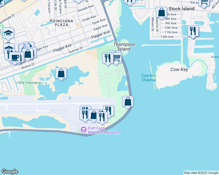 map of restaurants, bars, coffee shops, grocery stores, and more near 3910 South Roosevelt Boulevard in Key West