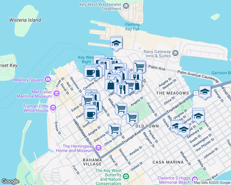 map of restaurants, bars, coffee shops, grocery stores, and more near 522 Margaret Street in Key West