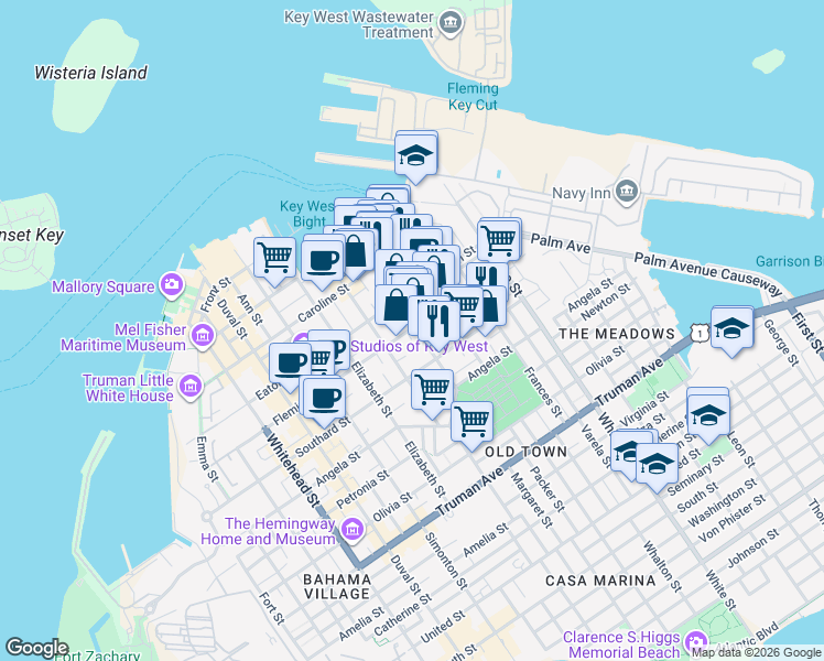 map of restaurants, bars, coffee shops, grocery stores, and more near 911 Fleming Street in Naval Air Station Key West