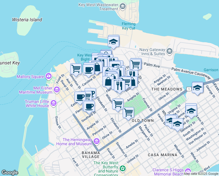 map of restaurants, bars, coffee shops, grocery stores, and more near 911 Fleming Street in Naval Air Station Key West