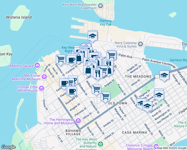 map of restaurants, bars, coffee shops, grocery stores, and more near 911 Fleming Street in Naval Air Station Key West