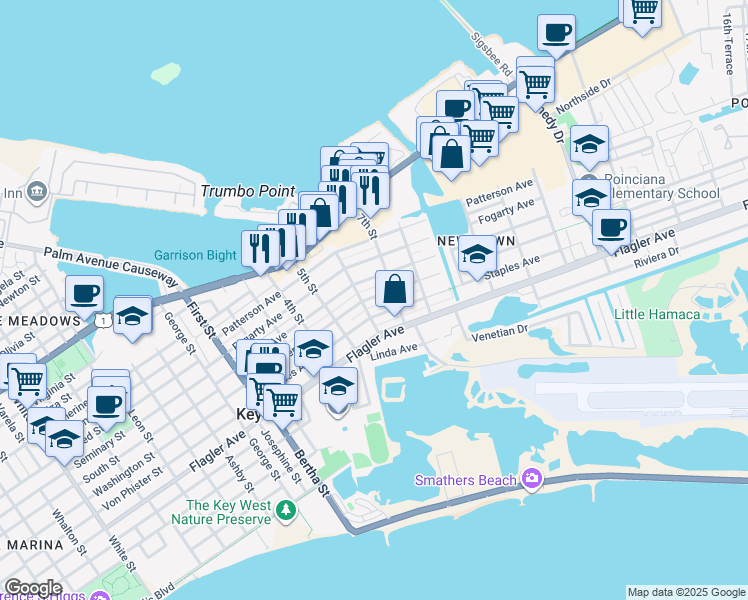 map of restaurants, bars, coffee shops, grocery stores, and more near 2404 Seidenberg Ave in Key West