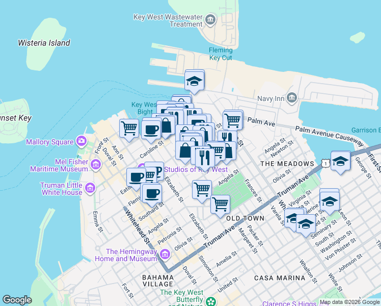 map of restaurants, bars, coffee shops, grocery stores, and more near 911 Fleming Street in Naval Air Station Key West