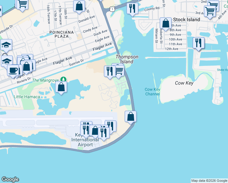 map of restaurants, bars, coffee shops, grocery stores, and more near 3930 Seaside Drive in Key West