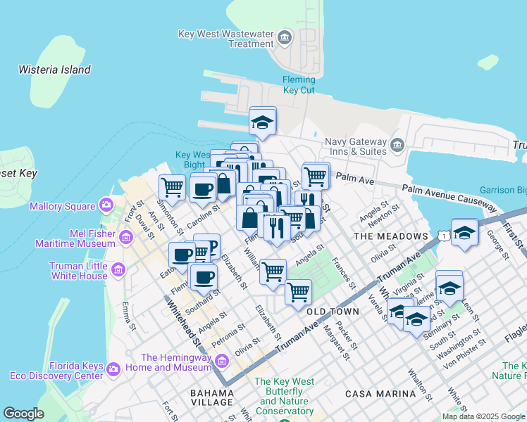 map of restaurants, bars, coffee shops, grocery stores, and more near 911 Fleming Street in Naval Air Station Key West