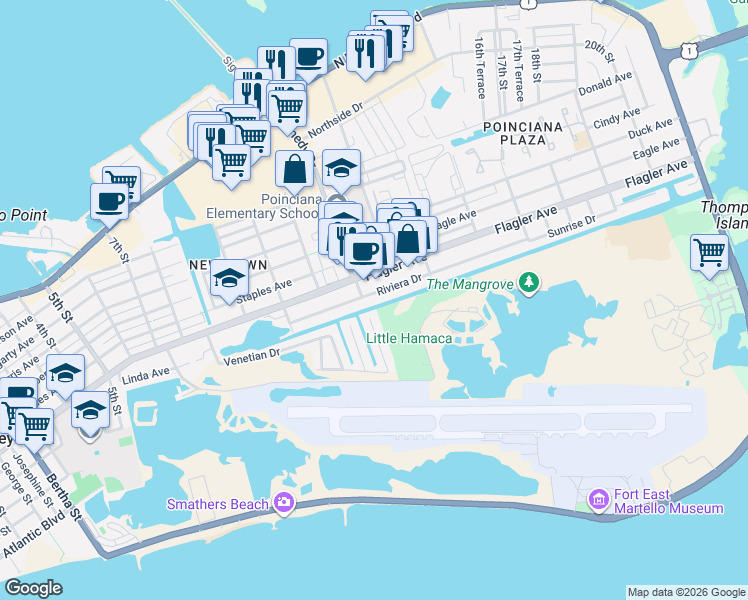 map of restaurants, bars, coffee shops, grocery stores, and more near 3100 Flagler Avenue in Key West
