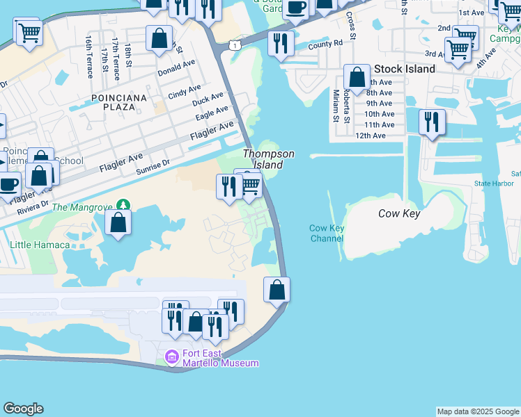 map of restaurants, bars, coffee shops, grocery stores, and more near 60 Seaside North Court in Key West